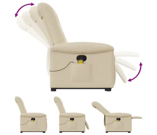 Masāžas Krēsls, Paceļams, Atgāžams, Krēmkrāsas Audums Vidaxl