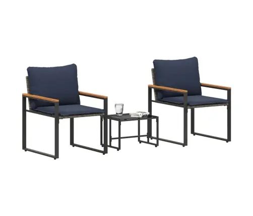 Mēbeļu Komplekti 3 Pcs Pelēka Un Tumši Zila Rotangpalma Vidaxl