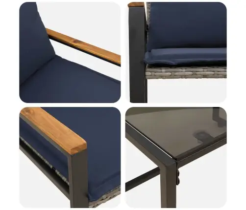 Mēbeļu Komplekti 3 Pcs Pelēka Un Tumši Zila Rotangpalma Vidaxl