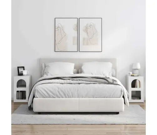 Naktinis Staliukas 2 Pcs Aukštai Blizganti Balta