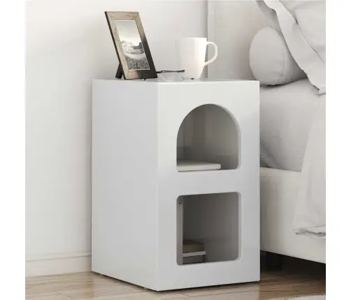 Naktinis Staliukas 2 Pcs Aukštai Blizganti Balta