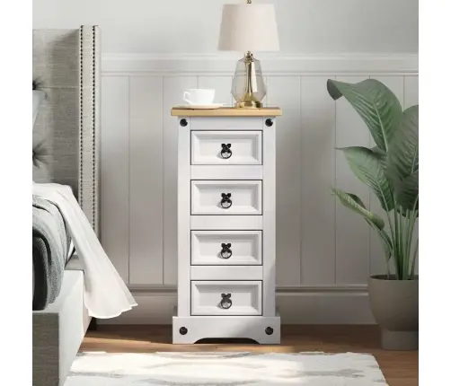 Naktsgaldiņš Balts 35 X 32,5 X 74 Cm Ciets Priedes Koks Vidaxl