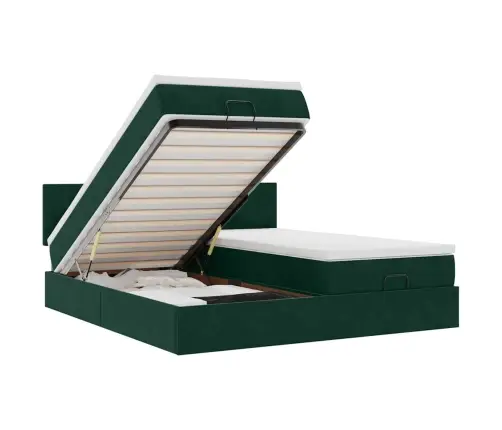 Osmaņu Gultas Rāmis Ar Matračiem Tumši Zaļš 200X200Cm Audums Vidaxl