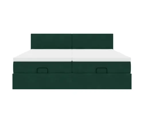 Osmaņu Gultas Rāmis Ar Matračiem Tumši Zaļš 200X200Cm Audums Vidaxl