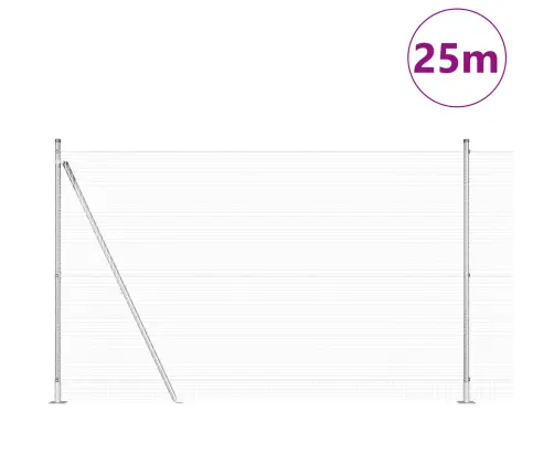 Savilktā Stieņu Žogs Ar 13 Flanged Stabiem 1.5X25 M Galvanizēta Tērauda Vidaxl