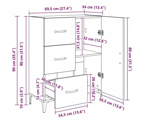 Puse Ar Atvilktni Vecs Koks 69,5 X 34 X 90 Cm Inženierijas Koks Vidaxl