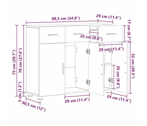 Puse Ar Plauktu Balts 88,5 X 30,5 X 73 Cm Inženierijas Koks Vidaxl