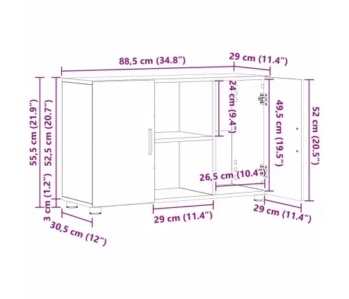 Puse Ar Plauktu Melna 88,5 X 30,5 X 55,5 Cm Inženierijas Koks Vidaxl