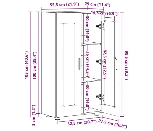 Puse Artisānā Ozols 55,5 X 29 X 103 Cm Inženierijas Koks Vidaxl