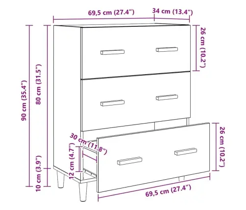 Puse Artisānā Ozols 69,5 X 34 X 90 Cm Inženierijas Koks Vidaxl