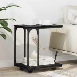 Sānu Galds Melns Ozolkoks 50 X 35 X 55.5 Cm Inženierijas Koks Vidaxl