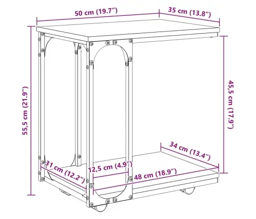 Sānu Galds Vecs Koks 50 X 35 X 55.5 Cm Inženierijas Koks Vidaxl