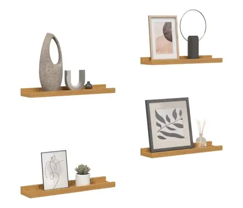 Sienas Plaukts 4 Pcs Bēša 60 X 9 X 3 Cm Inženierijas Koks Vidaxl