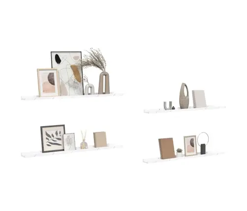 Sienas Plaukts Ar Plauktu 4 Pcs Balts Marmors 100 X 9 X 3 Cm Vidaxl
