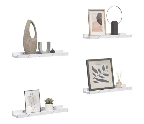 Sienas Plaukts Ar Plauktu 4 Pcs Balts Marmors 60 X 9 X 3 Cm Vidaxl