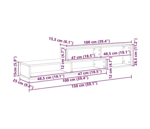 Sieninistelevizoriausstovas 150X25X28,5Cm Apdirbta Mediena