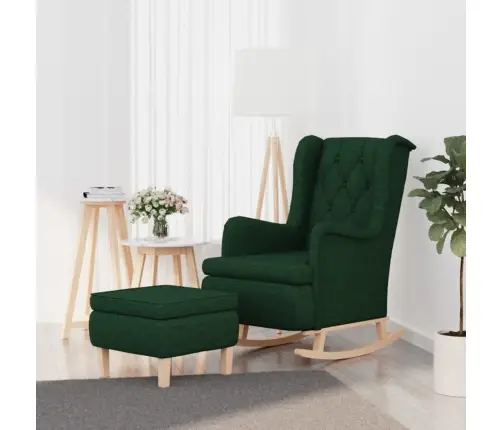 Šūpuļkrēsls Ar Soliņu, Tumši Zaļš Audums Vidaxl