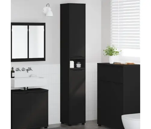 Vannas Istabas Skapītis Ar Plauktu Melna 30,5 X 30 X 195 Cm Vidaxl