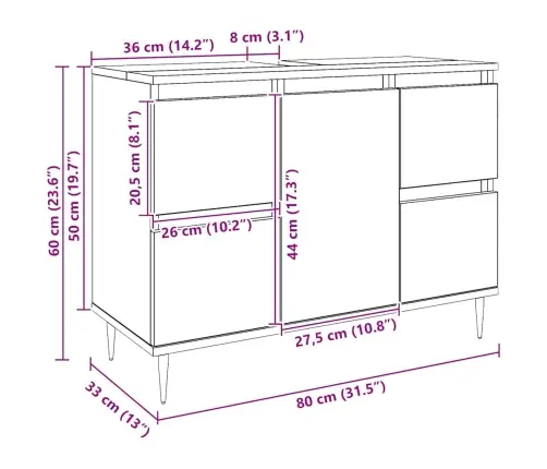 Vannasistabas Skapītis Koka Krāsa 80X33X60 Cm Inženierijas Koks Vidaxl