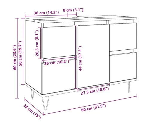 Vannasistabas Skapītis Koka Krāsa 80X33X60 Cm Inženierijas Koks Vidaxl