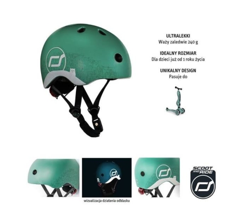 Scootandride Kask z Odblaskami XXS-S dla Dzieci 1-5 Lat Forest Owl