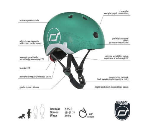 Scootandride Kask z Odblaskami XXS-S dla Dzieci 1-5 Lat Forest Owl