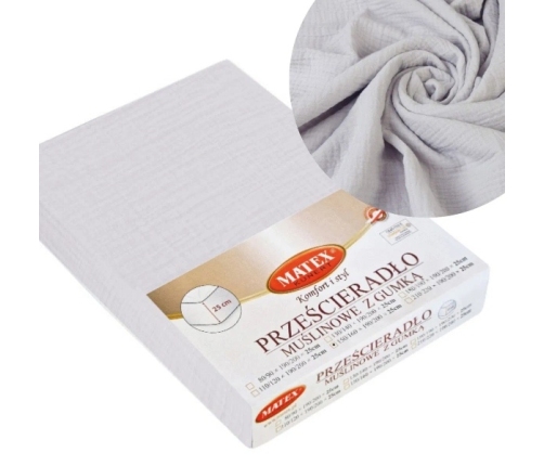 Baby Matex Prześcieradło z Gumką 60x120 Muślin Szare