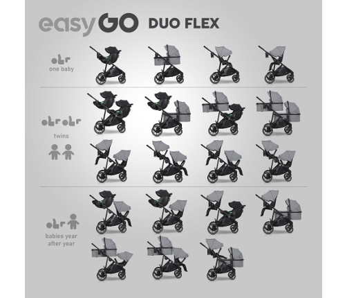 EasyGo Duoflex Cloudy Gray Twin Stroller