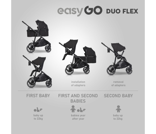 EasyGo Duoflex Ebony Black Twin Stroller