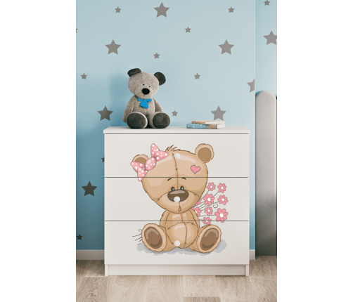 Komoda babydreams biała miś kwiatki