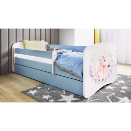 Łóżko babydreams niebieskie konik z szufladą materac 160/80