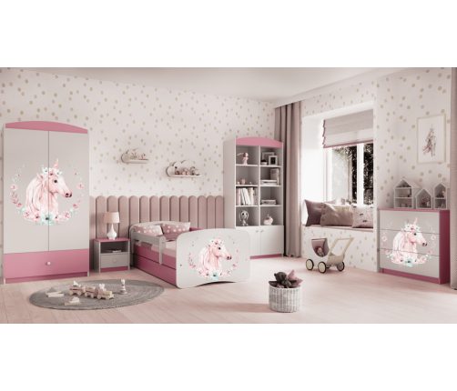 Bed babydreams pink horse without drawer with mattress 180/80