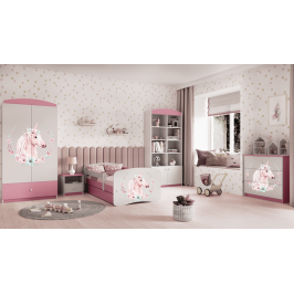 Łóżko babydreams różowe konik z szufladą materac 180/80