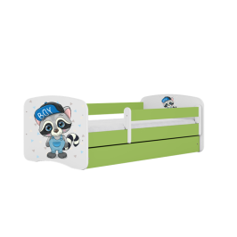 Bed babydreams green raccoon without drawer with mattress 140/70