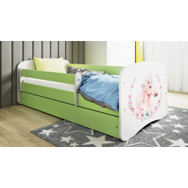Łóżko babydreams zielone konik z szufladą materac 160/80