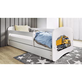 Bērnu gulta balta Truck ar atvilktni un matraci 140x70
