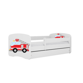 Balta gulta Fire Truck bez atvilktnes ar matraci 160x80
