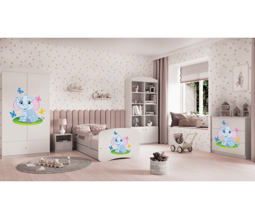 Bērnu gulta balta Elephant ar atvilktni un lateksa matraci 160x80