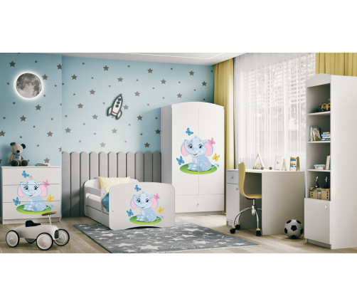 Bērnu gulta balta Elephant ar atvilktni un lateksa matraci 160x80