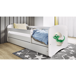 Gulta balta Little Dino ar kokosriekstu matraci bez atvilktnes 180x80