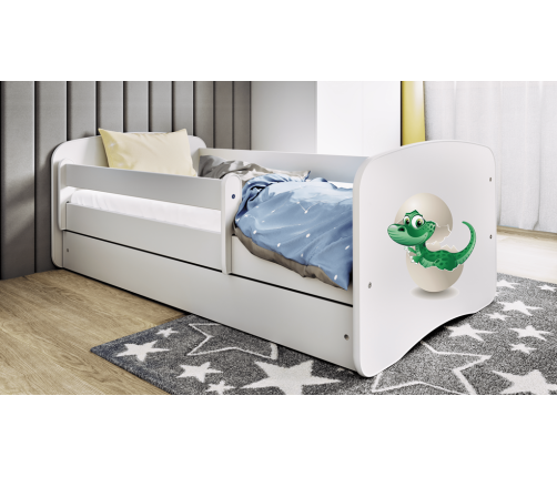 Gulta balta Little Dino ar kokosriekstu matraci bez atvilktnes 180x80