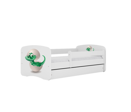 Gulta balta Little Dino ar kokosriekstu matraci bez atvilktnes 180x80