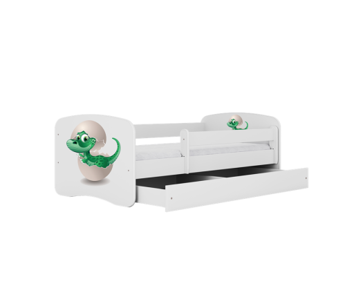 Gulta balta Little Dino ar kokosriekstu matraci bez atvilktnes 180x80