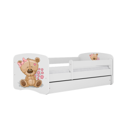 Gulta balta Bear Flowers ar kokosriekstu matraci bez atvilktnes 180x80