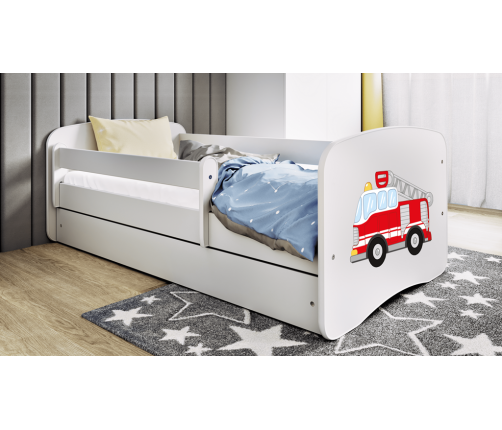 Кровать белая Fire Truck с кокосовым матрасом без ящика 180x80