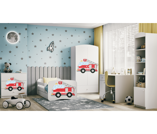 Кровать белая Fire Truck с кокосовым матрасом без ящика 180x80