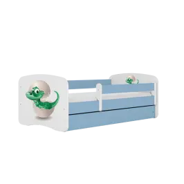 Łóżko babydreams niebieskie mały dino bez szuflady materac 140/70