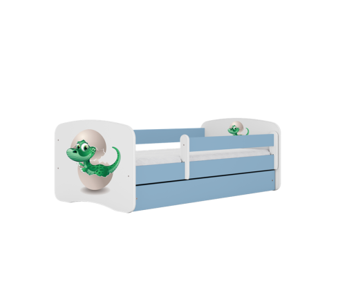 Łóżko babydreams niebieskie mały dino bez szuflady materac 140/70