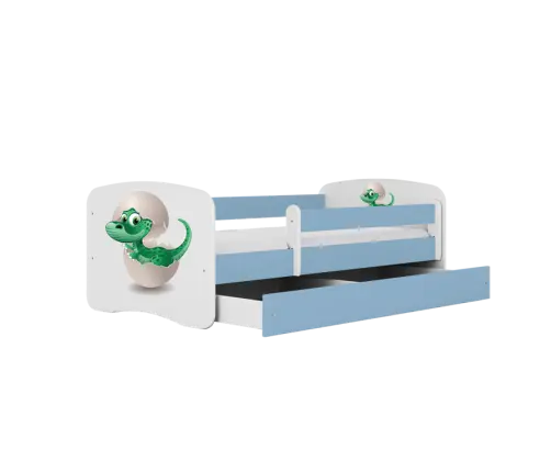 Łóżko babydreams niebieskie mały dino bez szuflady materac 140/70