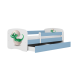 Łóżko babydreams niebieskie mały dino bez szuflady materac 140/70